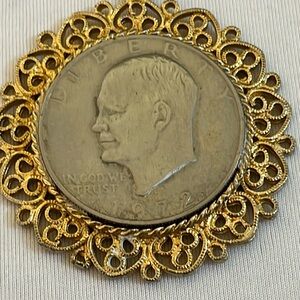 Vintage authentic Eisenhower 1972 Liberty silver dollar pendant gold rope chain